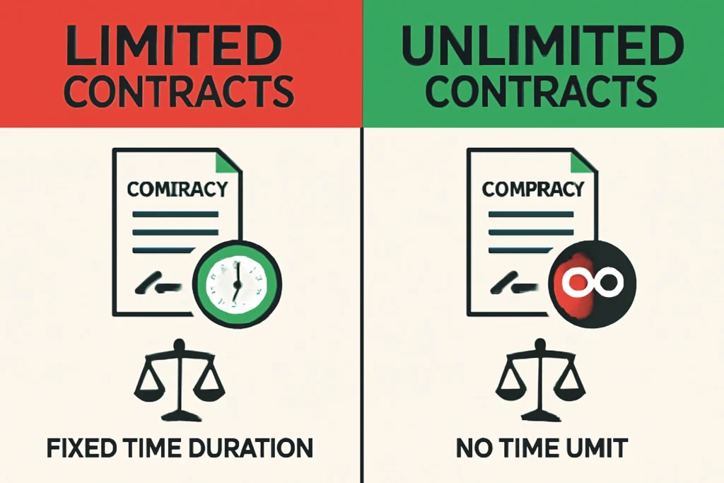 Limited VS Unlimited Contract As Per Labour Law 2 Infographic showing the difference between limited and unlimited contracts